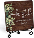 Inspirational Christian Desk Decor, Be Still And Know That I Am God Rutsic Sign, Desk Decorations For Office Home Living Room Bathroom, Eucalyptus Shelf Decor, Wooden Plaque With Stand (05) by JUSITAKEET