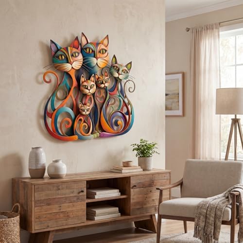 Wesiti Metal Cat Wall Art Decor Colorful Sculptural Mid Century 12.3x13 - Image 4
