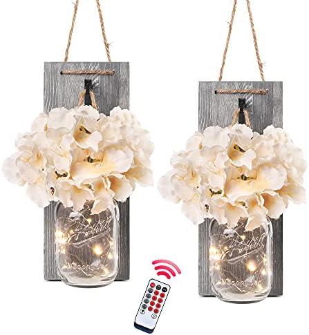 Rustic Mason Jar Sconces Wall Decor, Grey, Set of 2 by LiveinspiredLiveBesuerte