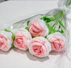 JOONOR 6 Pcs Hand-Woven Roses, Crochet Rose Flower Bouquet, Gradient Pink - Image 3
