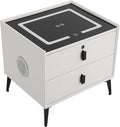 Smart Nightstand w/Fingerprint Lock Drawers, Smart Bedside Table w/USB Charging by Headery