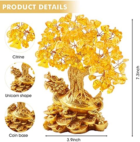 Feng Shui Money Tree Office Home Table Feng Shui Decoration Crystal Money Tree for Wealth and Good Luck,Golden QiLin-QL - Image 2