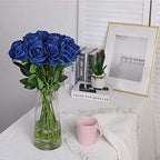 10pcs Blue Roses Artificial Flowers, Realistic Faux Rose with Long Stem - Image 2