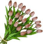 ONLY ART Artificial Brown Tulips 20 Pcs – 13.5 Inch PU Faux Flowers with Bendable Stems for Home Décor, Wedding Centerpieces, DIY Floral Arrangements, New Year and Valentine's Day by ONLYART