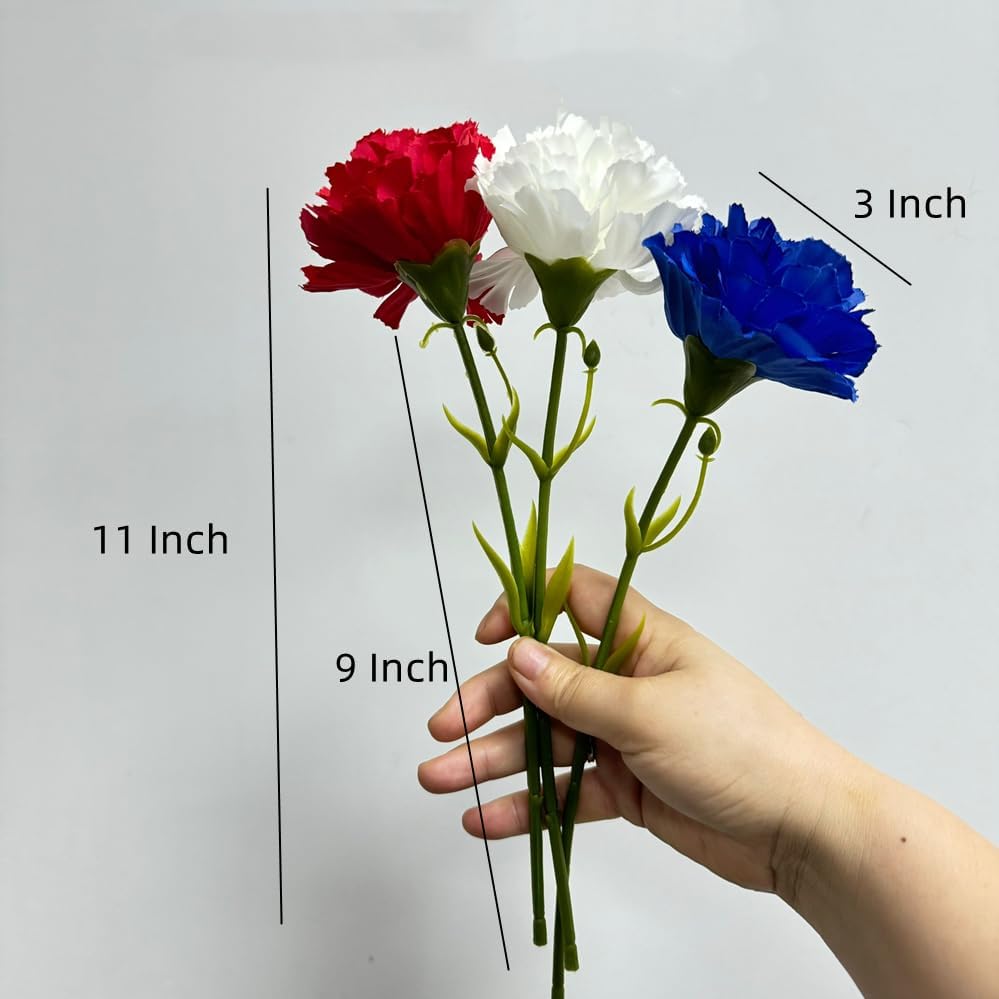 10Stem Red Fake Carnation Flowers Stem,Realistic Silk Petals Cake Top Decor - Image 2