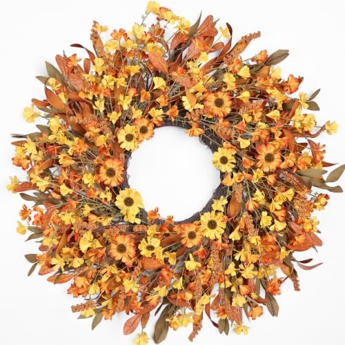 Ghrdopy 24 Inch Fall Wreath Front Door, Artificial Daisy Decor by Ghrdopy