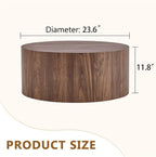 Round Coffee Table, 23.6" Modern Wood Drum Coffee Table, Round Accent Center - Image 2