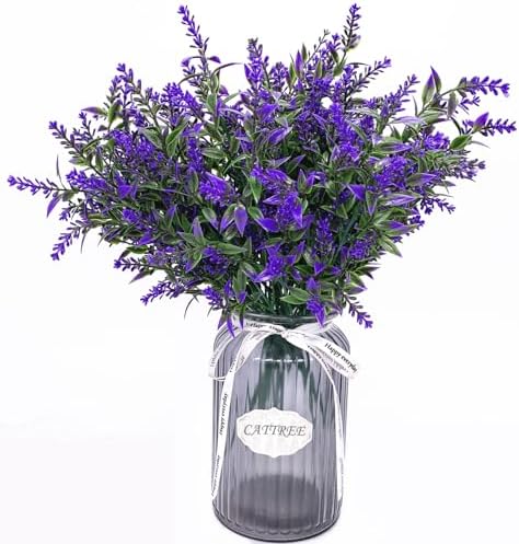 CATTREE Artificial Plants, Plastic Lavender Flowers Fake Plant Simulation Greenery Faux Shrubs Leaves Bushes for Outdoor Indoor Home Garden Office Yard Wedding Decoration Planting Filler Purple 8 Pack - Image 6