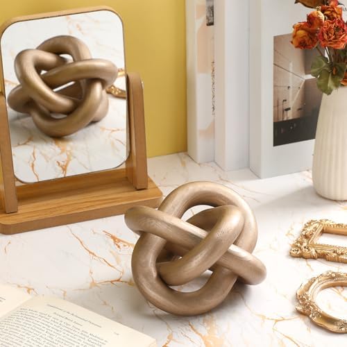 Yalikop 3 Link Wood Knot Decor Rustic Table Shelf Accents, Champagne - Image 5