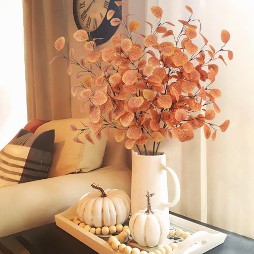 16Pcs Artificial Eucalyptus Leaves Stems 33.8‘’ Eucalyptus Branches Fake Poinsettia Flowers Faux Plants for Home Table Fireplace Party Wedding Thanksgiving Décor - Image 6