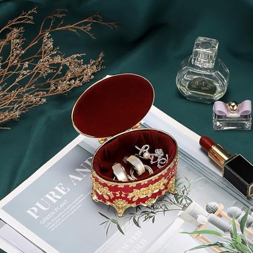 Hipiwe Oval Jewelry Box Classic Metal Trinket Organizer Ring Storage Box - Image 4
