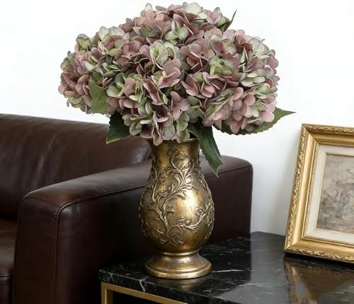 Kimura's Cabin 6pcs Fake Hydrangeas Flowers Vintage Artificial Silk Hydrangea Bouquets with Stems for Wedding Party Home Table Core Decoration (Green Purple, Pack of 6) - Image 4