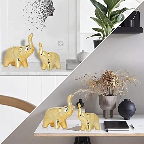 prosfalt A Pair Elephant Statue Home Decor,Modern Style Figurines,Sculpture for Office Desktop Bookshelf Living Room (Ceramics Gold) - Image 5
