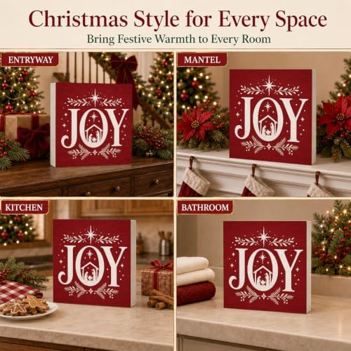 Christmas Decorations Joy Nativity Red Christmas Snowflake Xmas Wood Sign - Image 6