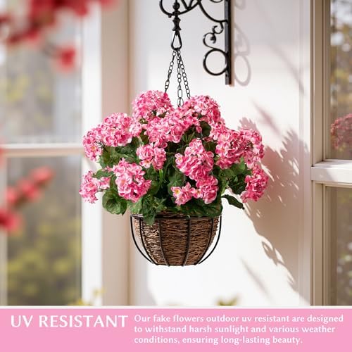 Artificial Geranium Flowers for Outdoors 19.6" Geraniums Artificial Flowers Realistic Faux Geraniums for Outdoor Planters Silk Geranium Indoor Fake Flowers Porch Home Garden Decor No Vase(4PCS，Pink) - Image 5