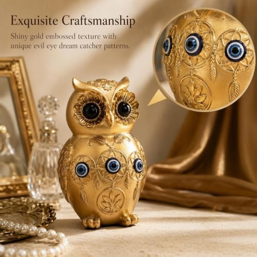 TOHLUCS 4.8" Resin Gold Owl Statue Home Decor with Evil Eye Protection - Image 6