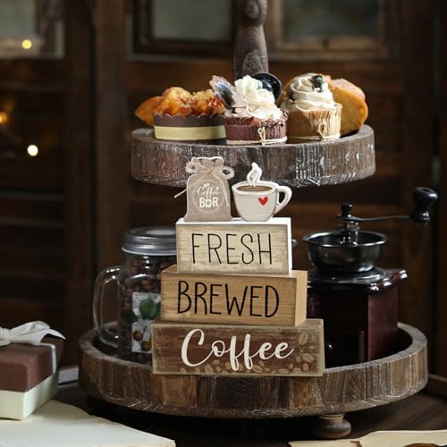 Yuntau 4 Pcs FarmhouseCoffee Bar Decor Wooden Tabletop Block Sign - Image 5