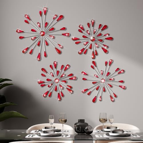 Hicarer 4 Pcs Starburst Wall Decor, Bling Metal Wall Art, Red by Hicarer