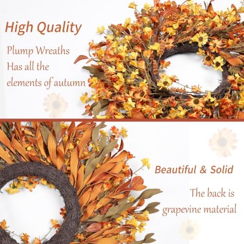 Ghrdopy 24 Inch Fall Wreath Front Door, Artificial Daisy Decor - Image 3