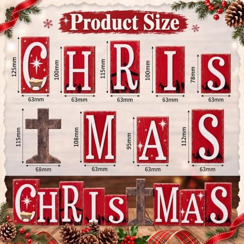 Threehoney 9 Pcs Nativity Christmas Wood Block, Rustic Christmas Sign Decor - Image 2