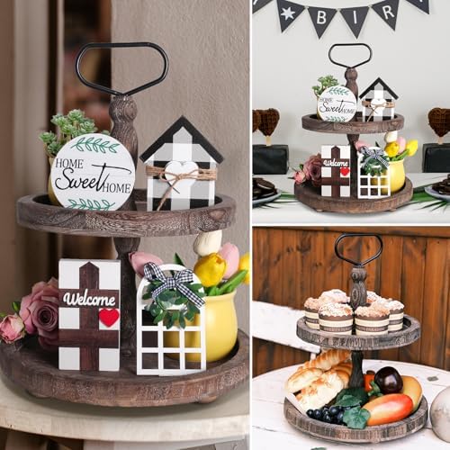 Mustry Rustic Wooden 2-Tier Tray Stand for Farmhouse Kitchen & Home Decor - Image 6