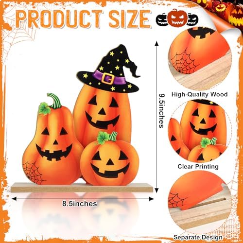 Halloween Decorations Indoor Wooden Pumpkin Halloween Decor Pumpkin Table Sign Centerpieces Standing Tabletop Decoration for Holiday Desk Tiered Tray Party Shelf Fall Autumn Decorations Farmhouse Home - Image 2