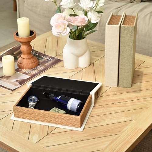 DECOR4SEASON Modern Linen and Wood Decorative Faux Book Boxes Set of 3,10" - Image 3