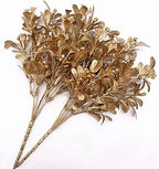 CATTREE Christmas Artificial Flowers, Golden Leaves Branches Plants Fake Berry Plant Decor for Wedding Party Indoor Outdoor DIY Home Office Table Centerpieces Arrangements Decoration - Gold 2 Pack - Image 3