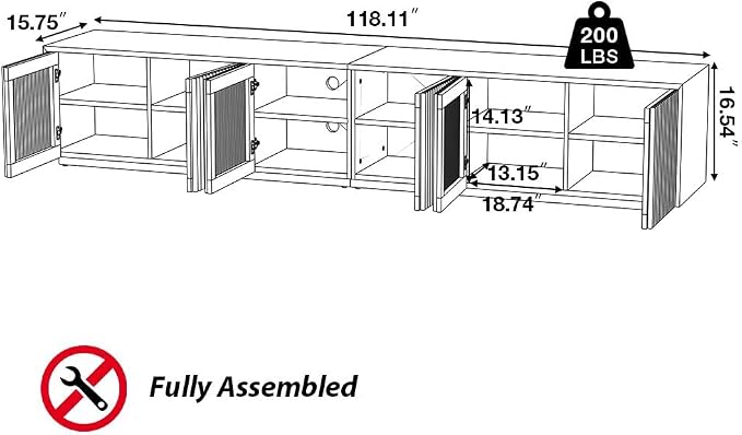 POVISON Fully-Assembled Mid Century Modern Wood Slatted TV Stand - Image 7