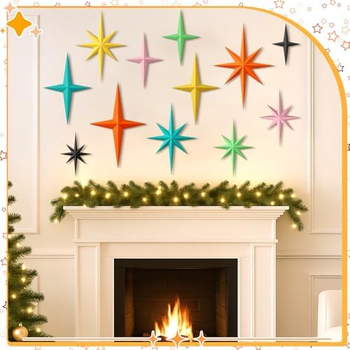 Blulu 12 Pcs Mid Century Modern Decoration Mcm Retro 3D Starburst Art Wall Sculpture, Plastic 8 Pointed Atomic Star Vintage Celestial Whimsigoth Accent for Home Office Room Decor(Retro) - Image 6