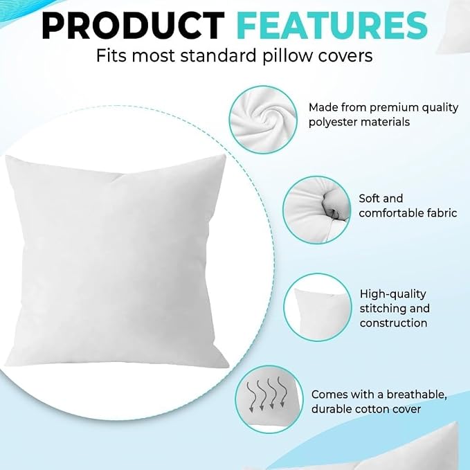 QUBA LINEN Throw Pillow Inserts, 26x26 Inches - Image 3