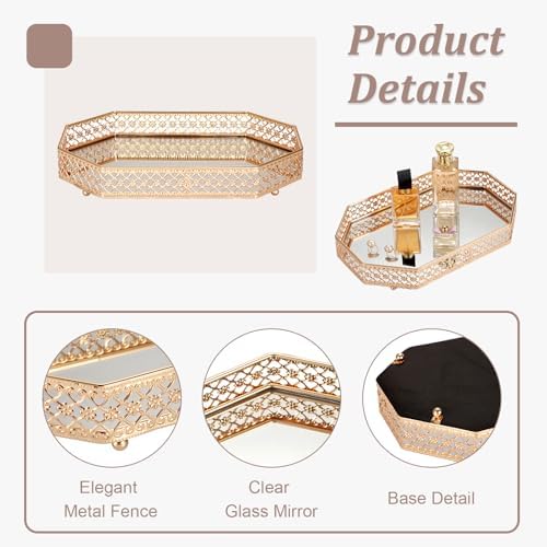 Hipiwe Gold Glass Perfume Tray for Dresser Bathroom Makeup Vanity Trays - Image 6