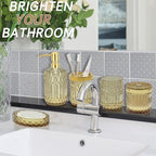 Brown Bathroom Accessory Set 5PCS - Amber Glass Bathroom Accessories with Toothbrush Holder Set, Soap Dispenser, Soap Dish, Tumbler, Cotton Swab Jars, Vintage Bathroom Decor Set Housewarming Gift - Image 5