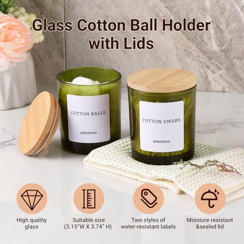 2 Pack Glass Qtip Holder Dispenser Set - Q Tip Holder for Bathroom Canister Qtip Dispenser with Lid for Cotton Balls, Swabs, Floss Picks, and Makeup Sponges ,Olive Green,Large Capacity - Image 5