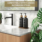 MASADI Black Soap Dispenser Set with Tray, Dish and Hand soap Lotion Dispenser Set with Wooden Pump for Kitchen and Bathroom Decor for Counter, Modern Vintage Liquid Soap Dispensers - Image 6