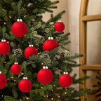 Velvet Christmas Ball Ornaments - 30pcs Flocked Christmas Ornaments Set Shatterproof Classic Hanging Xmas Tree Decorations with Rope for Wreath Holiday Home Decor (Red) - Image 5