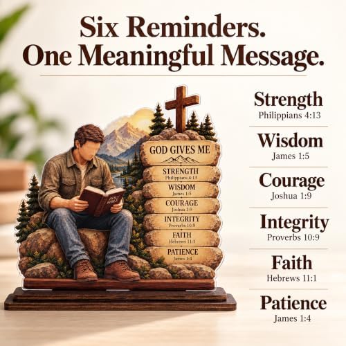 Christian Gifts for Men, Religious Gifts for Men, God Gives Me Bible Verse Wood Acrylic Plaque, Inspirational Faith Desk Decor for Husband Pastor Church Friend Coworker - Image 5