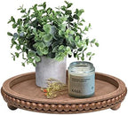 HPC DEC R OUR HAPPY PLACE 12in Round Wood Beaded Tray - Brown, Distressed Finish - Farmhouse Boho Style - Decorative Tray for Living Room, Coffee Table, Kitchen Table or Serving Tray by HPCDECOR