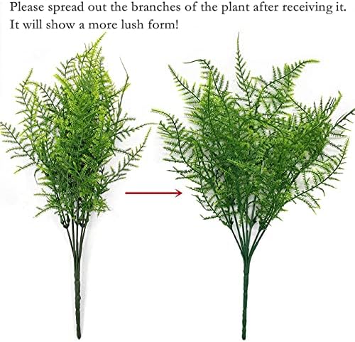 Artificial Plants, Plastic Grass Fern Shrubs Leaves Fake Bushes Outdoor Indoor Greenery Home Garden Décor UV Resistant Planting Filler Table Centerpieces Arrangements DIY Decoration 8 Pack - Image 5
