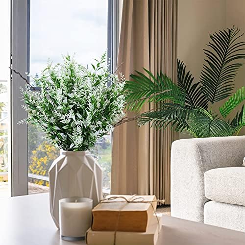 XLFAQXM 8 Pack Artificial Plants Flowers Grass Shrubs No Fade Faux Plastic Flowers Outdoor for Vases Farmhouse Garden Porch Patio Office Indoor Wedding Decoration Greenery Fake Plants (5#White) - Image 7