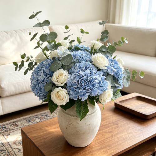 6 PCS Blue Hydrangea Artificial Flowers, Latex UV Resistant Fake Flowers - Image 3