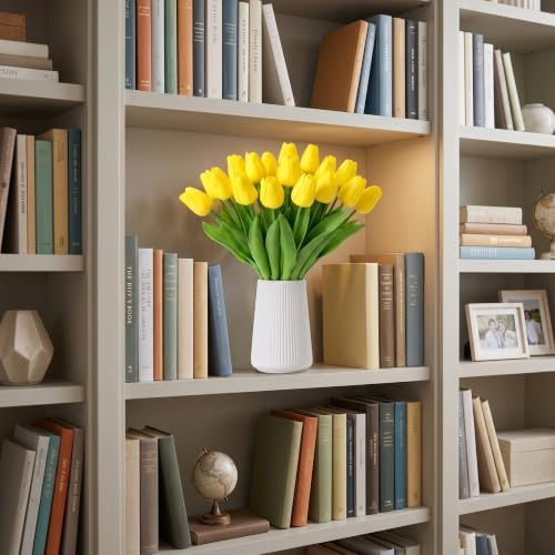 Yellow Artificial Tulips, 20 Pcs PU Real Touch Faux Flowers - Image 6
