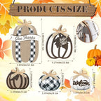 5 Pcs Hello Fall Pumpkin Home Decor Plaid Pumpkin Wooden Table Centerpiece - Image 3