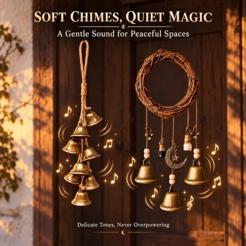 Witch Bells for Door Knob for Protection, 2 Pack Handmade Witch Bells with Brass Bells and Spell Jars, Vintage Boho Witchy Decor Witchcraft Supplies Wiccan Gifts for Halloween Home Wall Door - Image 3