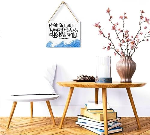 Inspirational Nautical Decor Mightier Than The Waves of The Sea Psalm 93:4 Scripture Wooden Hanging Sign Christian Gift for Baby Kids Girl Boy Nursery Teen Room Bible Verse Wall Art 10 x 8 Inches - Image 2