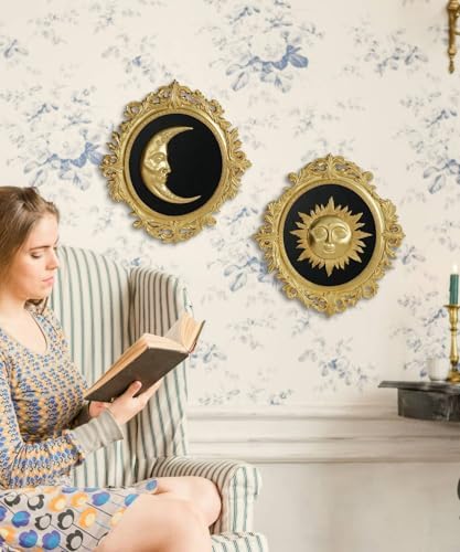 Putuo Decor Baroque Sun Moon Wall Decor Set, 2-Piece 3D Ovals Gold Resin Relief on Black Backing, Vintage Celestial Accent Wall Hanging Art for Living Room Bedroom Entryway Gallery - Image 6