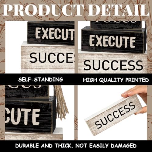 Yuntau 4 Pcs Motivational Desk Decor Wood Block Signs Focus Execute Success - Image 4