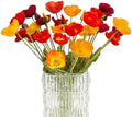Artificial Poppies, Red and Orange Silk Poppies Artificial Flowers - 24x Blooming California Poppy Flower Artificial Plus 8X Buds for Home Decoration, RDOR8 by Glamrce