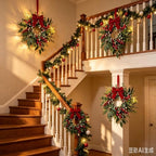 6 Pcs Mini Christmas Wreaths for Cabinets 9" Christmas Kitchen Cabinet with Burgundy Red Berry Eucalyptus Leaves Bow for Indoor Outdoor Farmhouse Home Wall Window Festival Wedding Decor - Image 2