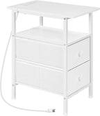 HOOBRO End Table with Charging Station, Narrow Side Table, Nightstand with 2 by HOOBRO